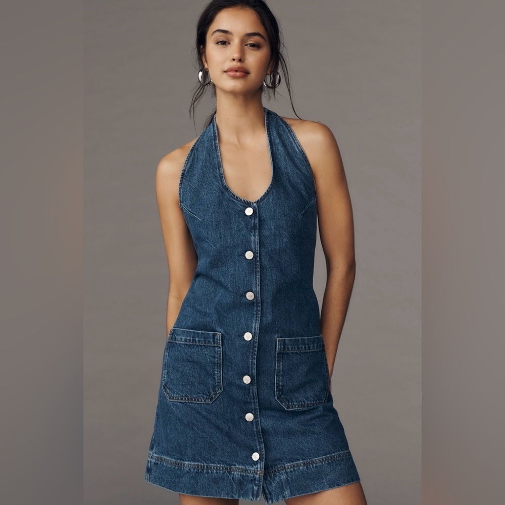 Reformation Brittany Halter Denim Mini Dress Size XL NWT